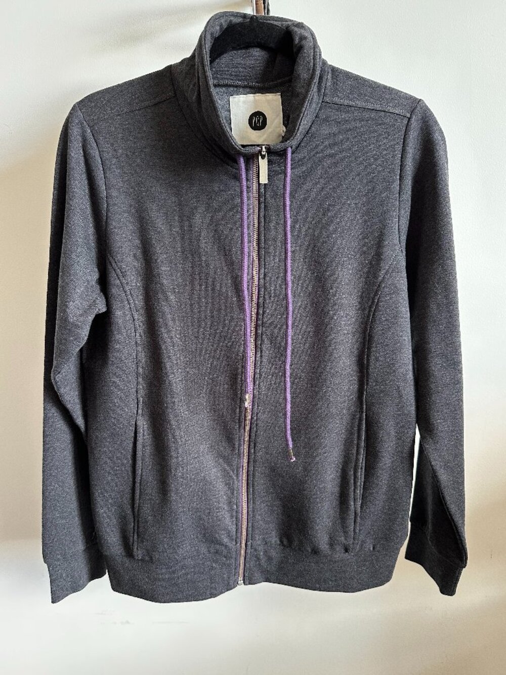 PEPPERCORN NWT Charcoal Grey Purple Trim Full Zip Fleece Jacket Sweatshirt M